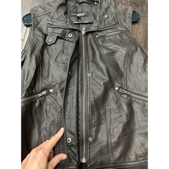 Black Rivet Sleeveless Moto Vest Large Faux Leather Zipper Brown - Picture 9 of 12